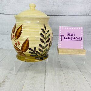 Home Trends SHADOWWOOD Tan Stoneware  Leaves Flowers Medium Canister Cookie Jar